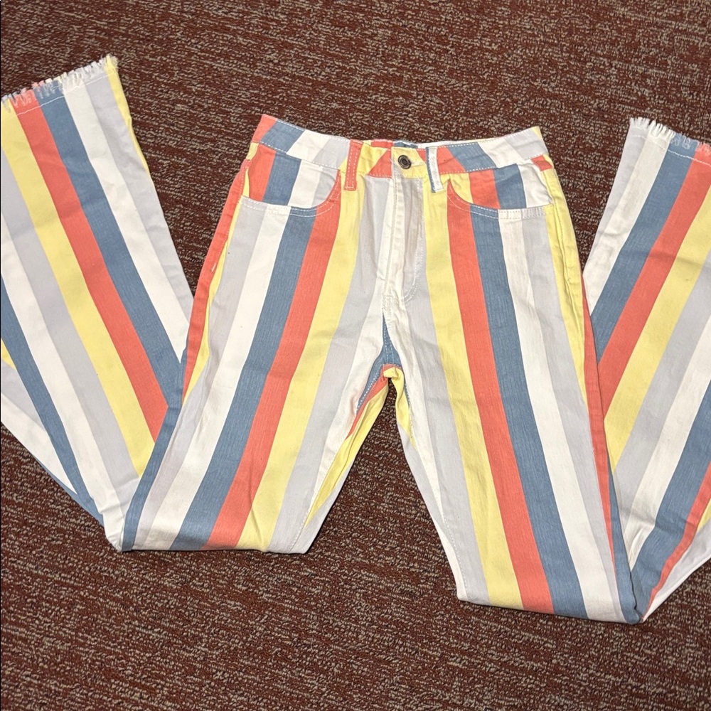 Saints & hearts colorful striped bell bottom pants high waisted dramatic bells